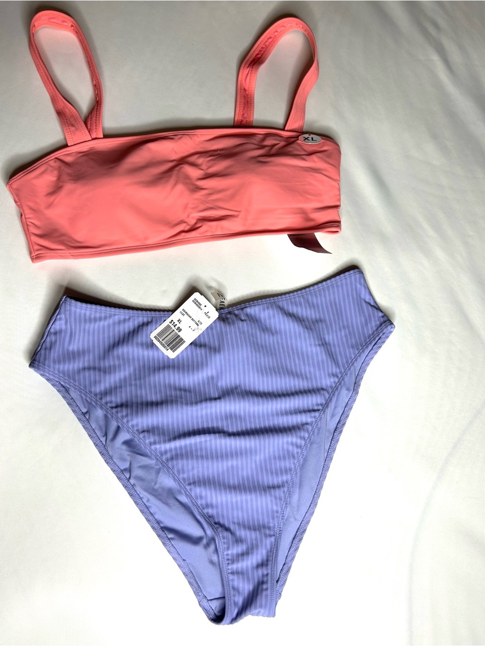 NWT Forever 21 Bikini Flamingo Pink Top and Lavender High Waist Bottom Size XL 👙